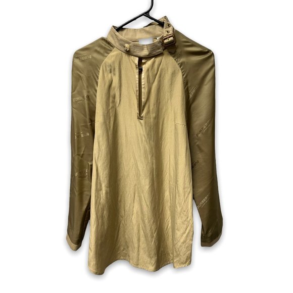 Burberry Womens Tan Cut Off Long Sleeve Mock Neck Pullover Blouse Top Size 4 - Picture 4 of 13